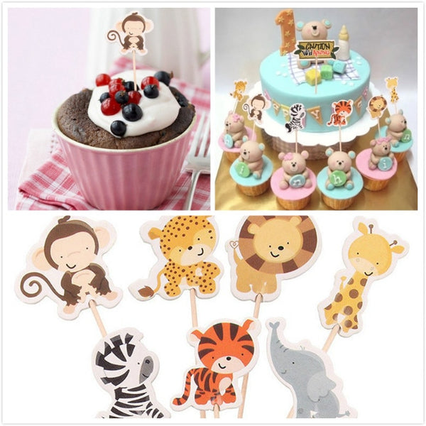 24pcs Safari Jungle Animal Cupcake Toppers