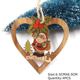 4PCS Printed Christmas Heart Wooden Pendants