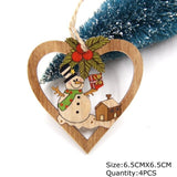 4PCS Printed Christmas Heart Wooden Pendants