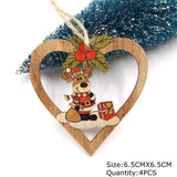 4PCS Printed Christmas Heart Wooden Pendants