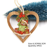 4PCS Printed Christmas Heart Wooden Pendants