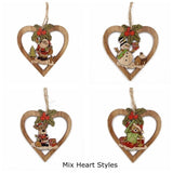 4PCS Printed Christmas Heart Wooden Pendants