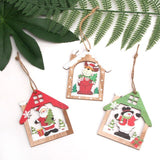 3PCS/Lot Creative Printed House Santa Christmas Wooden Pendants