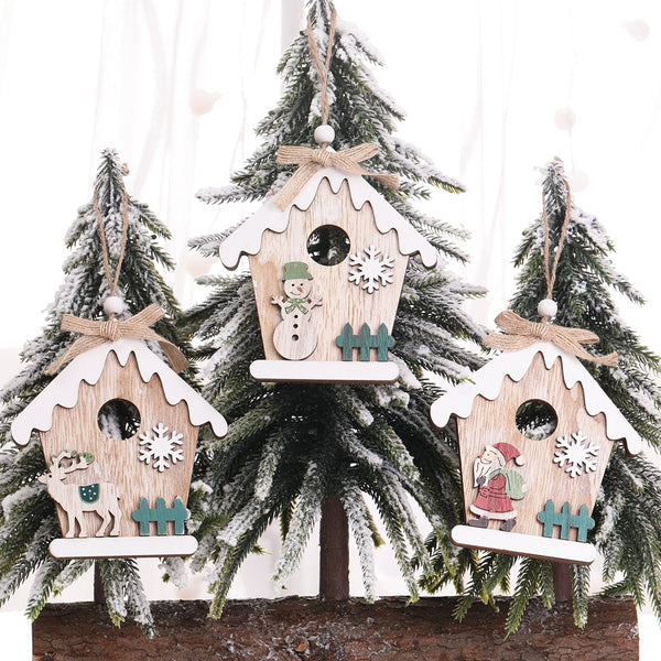 1PC House Shape Santa Claus/Snowman Christmas Wooden Pendants Ornaments