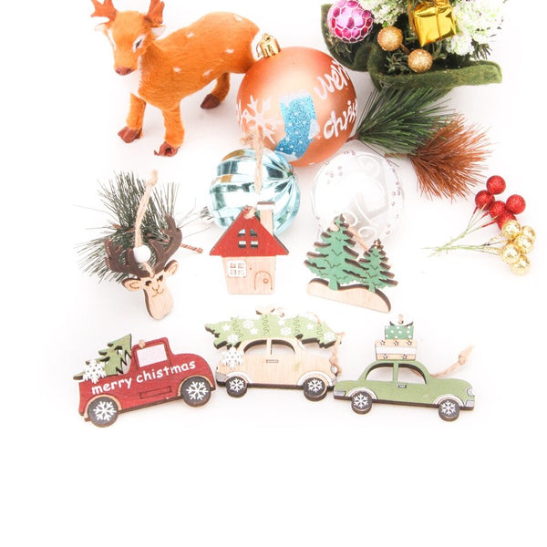 3PCS/Set Car/Deer/Tree Wooden Pendants Ornaments