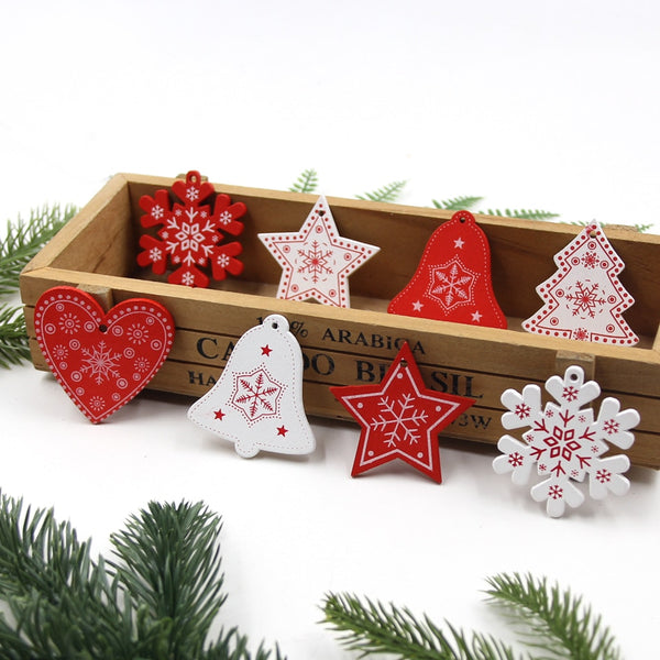 12PCS/Lot  Christmas Tree/Heart/Star Wooden Pendants Ornaments