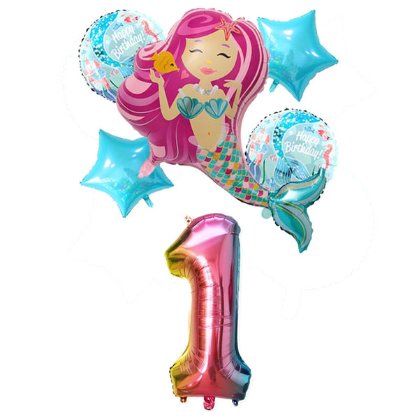 6pcs Mermaid 32inch Number Balloons