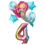 6pcs Mermaid 32inch Number Balloons