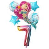 6pcs Mermaid 32inch Number Balloons
