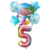 6pcs Mermaid 32inch Number Balloons
