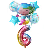 6pcs Mermaid 32inch Number Balloons