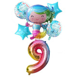 6pcs Mermaid 32inch Number Balloons