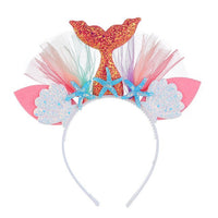 Rainbow Mermaid Headband Princess Mesh Yarn Shell Flower