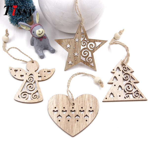 6PCS  Vintage Christmas Wooden Pendants Ornaments