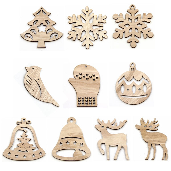 10PCS  Multi Type Natural Christmas Wooden Pendants Ornaments