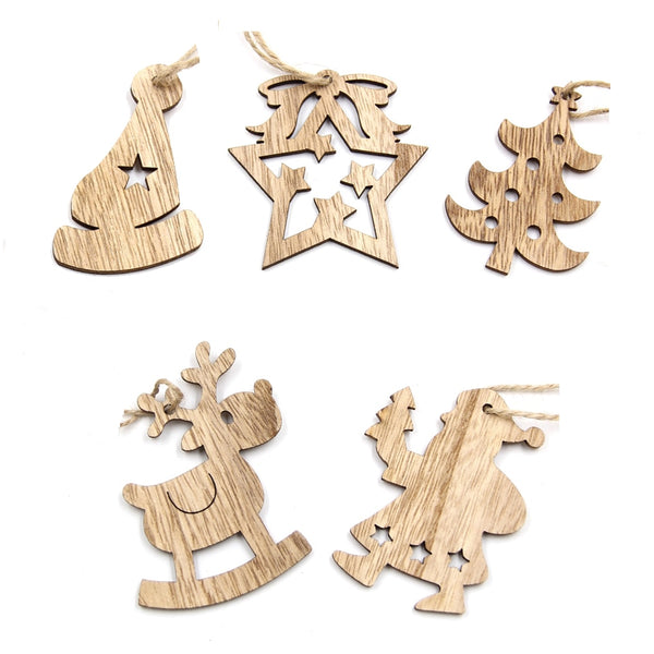 16PCS DIY Christmas Wooden Pendant Star&Deer&Tree Ornaments