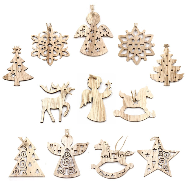 1Set Christmas Wooden Pendant Snowflakes&Deer&Tree