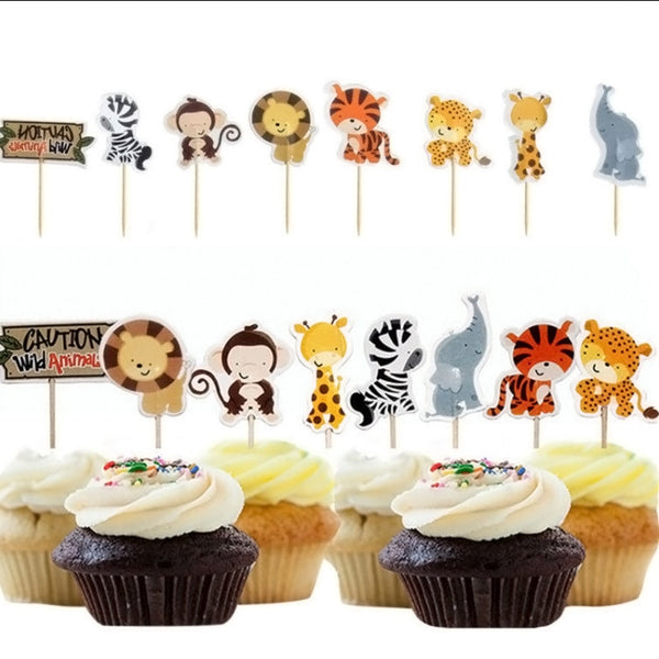 24pcs Party Safari Jungle Animal Cupcake Toppers