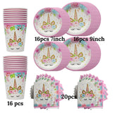 Unicorn Party Supplies Set Disposable Tableware Serves 16 pcs Every Supply