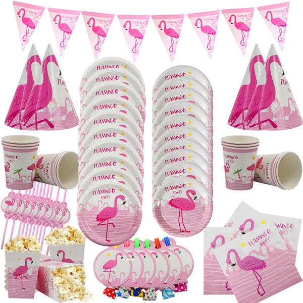 Summer Flamingo Theme Party Decor Tableware Kit
